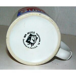 Vintage Super Dad Ceramic Mug by Mr. Mugs Hallandale FL USA 8 oz White Red Blue